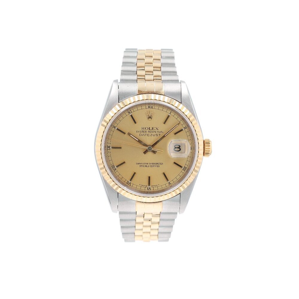 Rolex Datejust  16233 36mm Champagne Index Dial Fluted Bezel  Jubilee Band